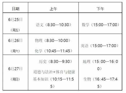 2021年中考时间是几月几号?怎么安排的?