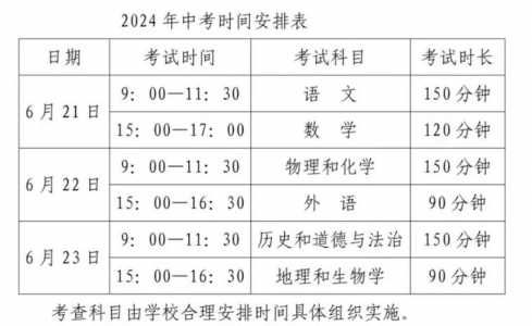 2021年中考时间是几月几号?怎么安排的?