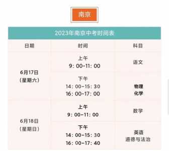 南京中考时间2022具体时间