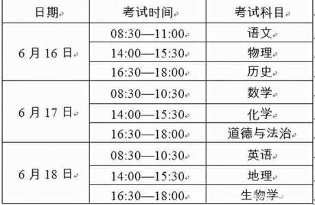 江苏省中考时间表