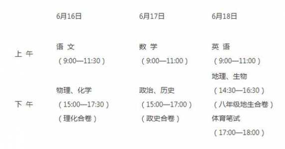 甘肃省中考时间2023年具体时间