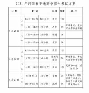 2021年河南中招考试时间是多少?