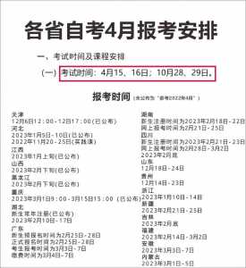 2023年全国31省市自考大专报名时间汇总?