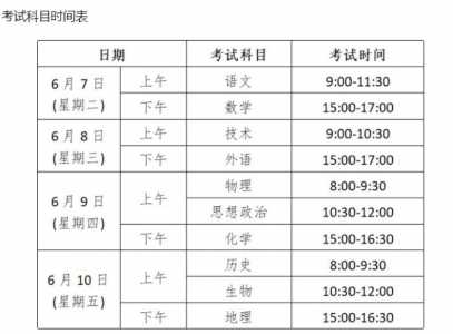 高考时间科目安排表